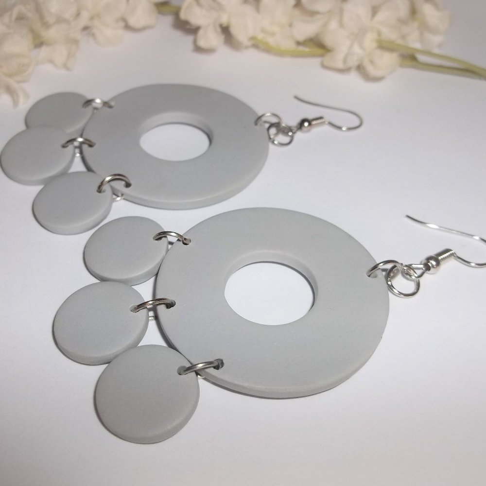Earrings Gray Dark Silver Statement Circle Chande… - image 4